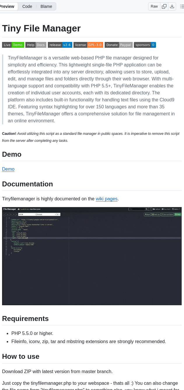 Prasathmani Tinyfilemanager screenshot