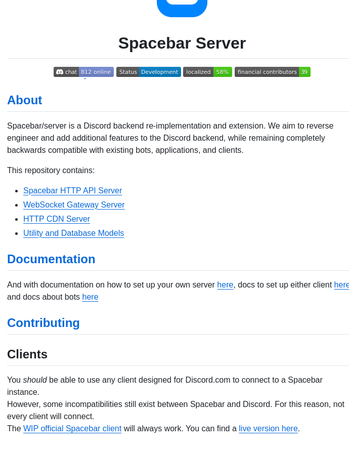 Spacebarchat Server screenshot