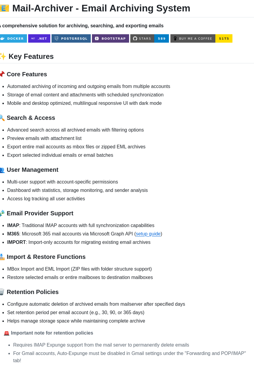S1t5 Mail Archiver screenshot