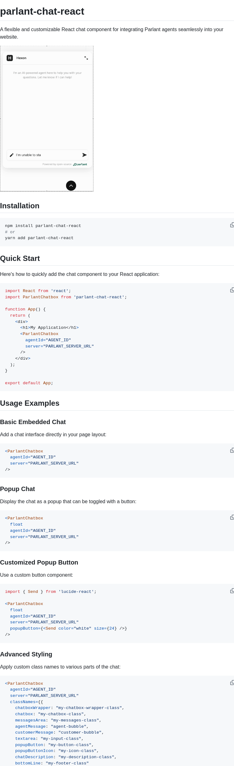 Emcie Co Parlant Chat React screenshot
