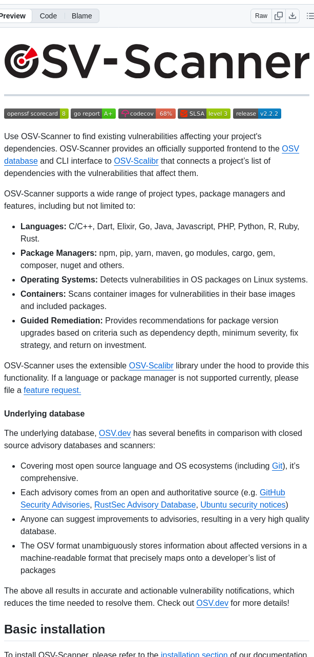 Google Osv Scanner screenshot