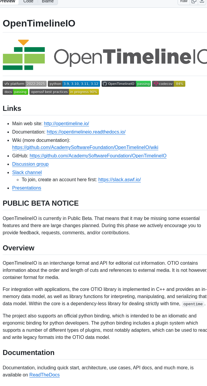 Academysoftwarefoundation Opentimelineio screenshot