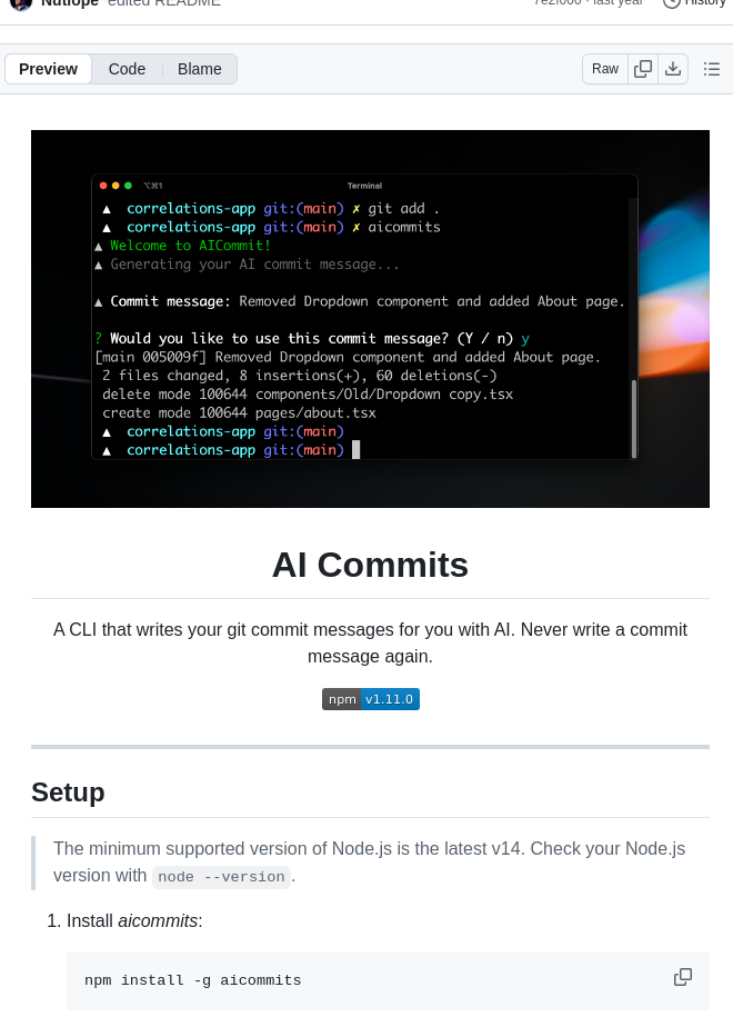 Nutlope Aicommits screenshot