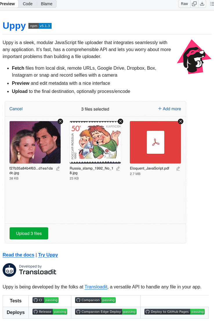 Transloadit Uppy screenshot