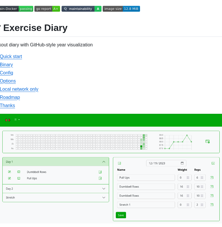 Aceberg Exercisediary screenshot