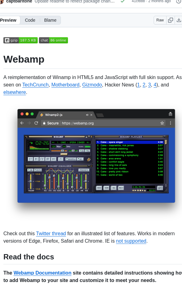 Captbaritone Webamp screenshot