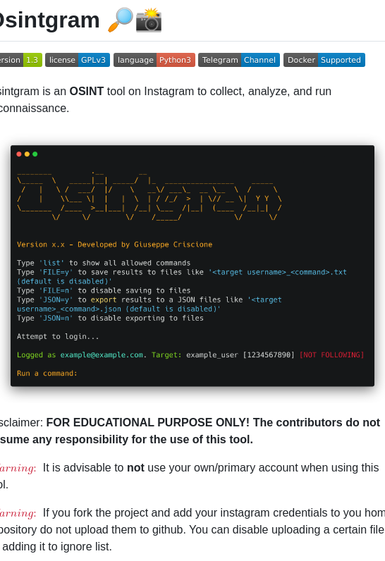Datalux Osintgram screenshot