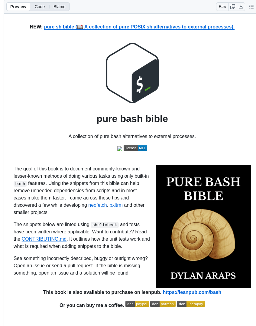 Dylanaraps Pure Bash Bible screenshot