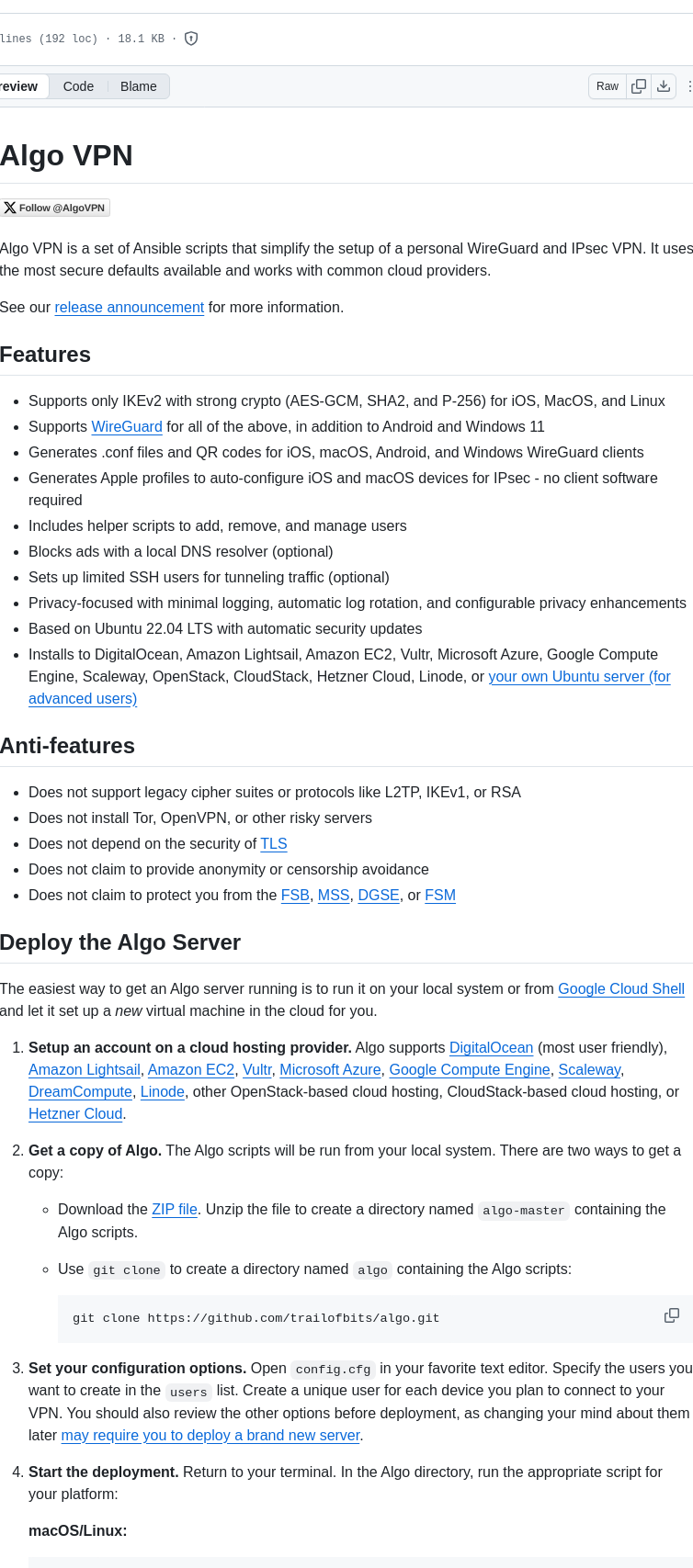 Trailofbits Algo screenshot
