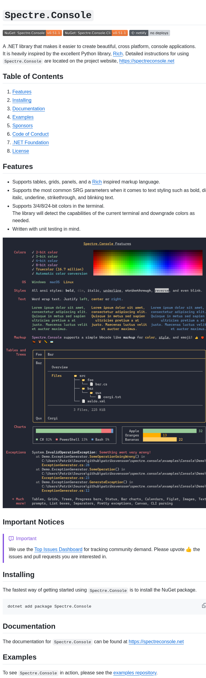 Spectreconsole Spectre.console screenshot