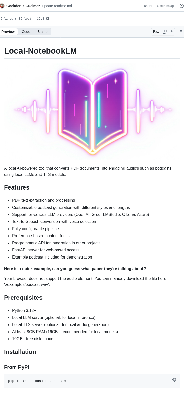 Goekdeniz Guelmez Local Notebooklm screenshot