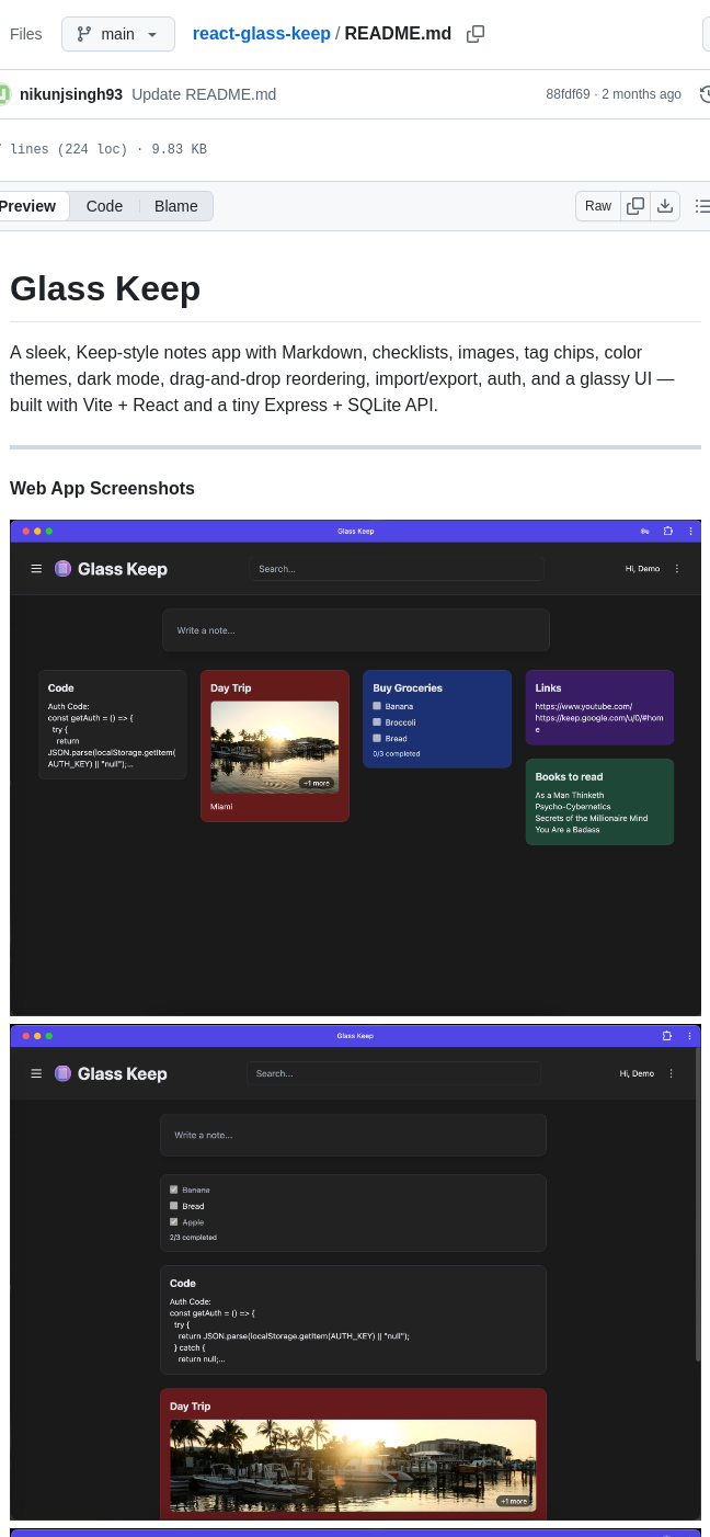 Nikunjsingh93 React Glass Keep screenshot