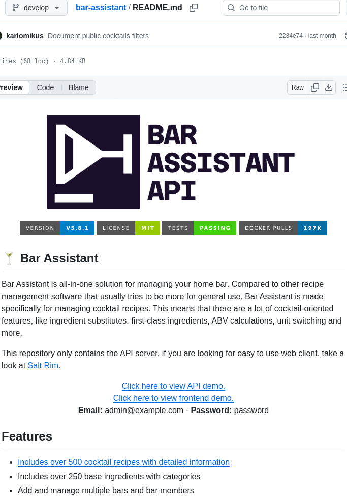 Karlomikus Bar Assistant screenshot