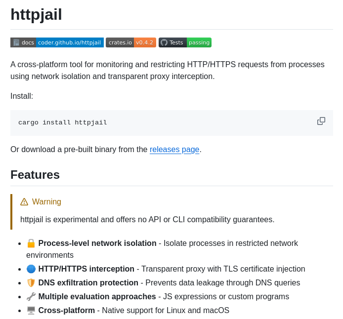 Coder Httpjail screenshot