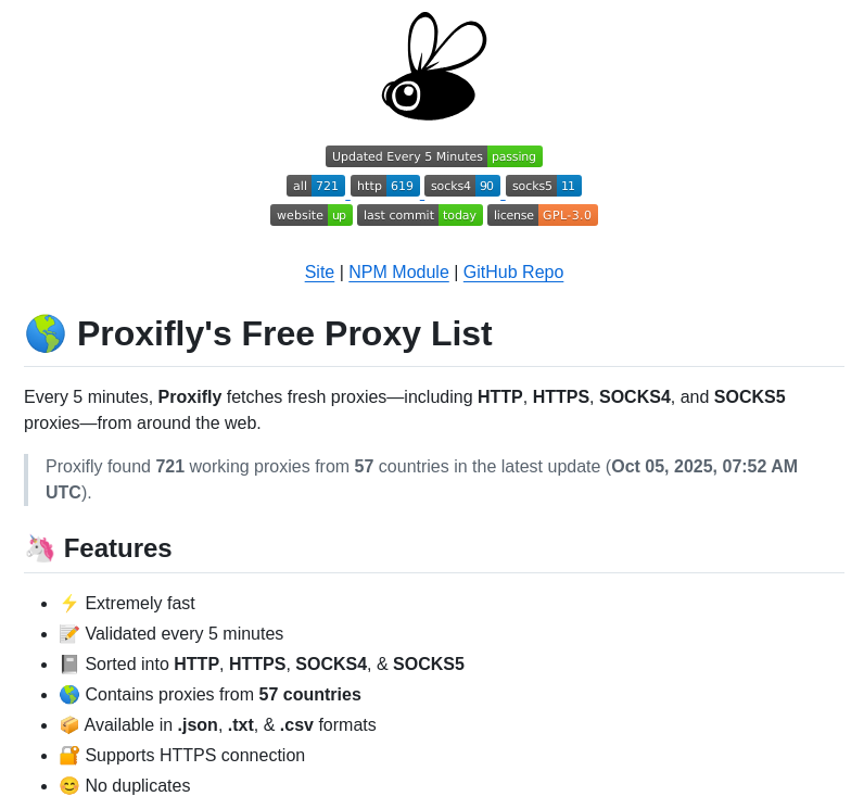 Proxifly Free Proxy List screenshot