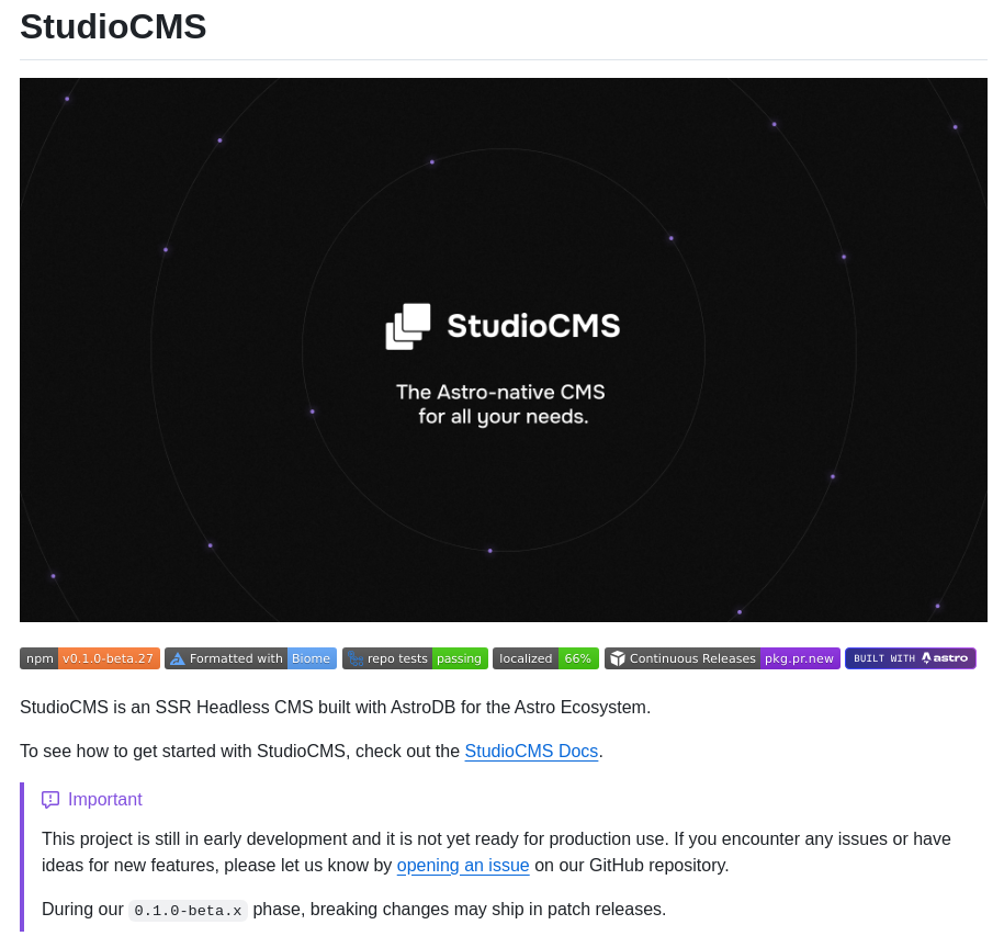 Withstudiocms Studiocms screenshot