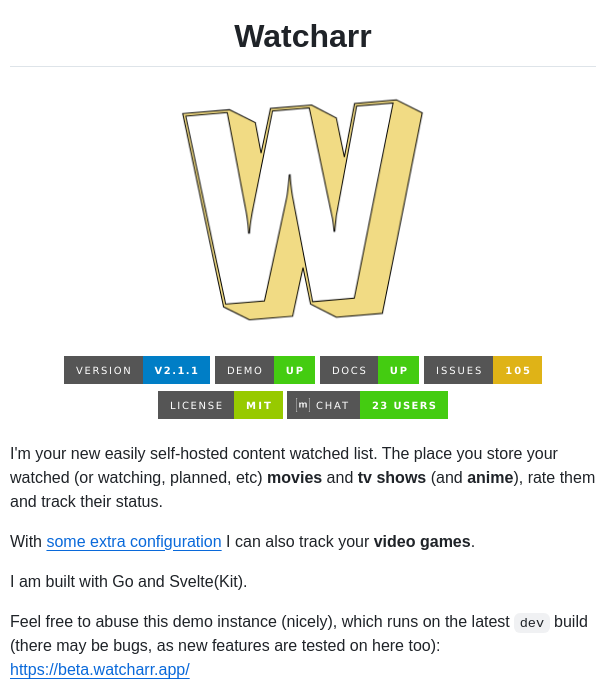 Sbondco Watcharr screenshot