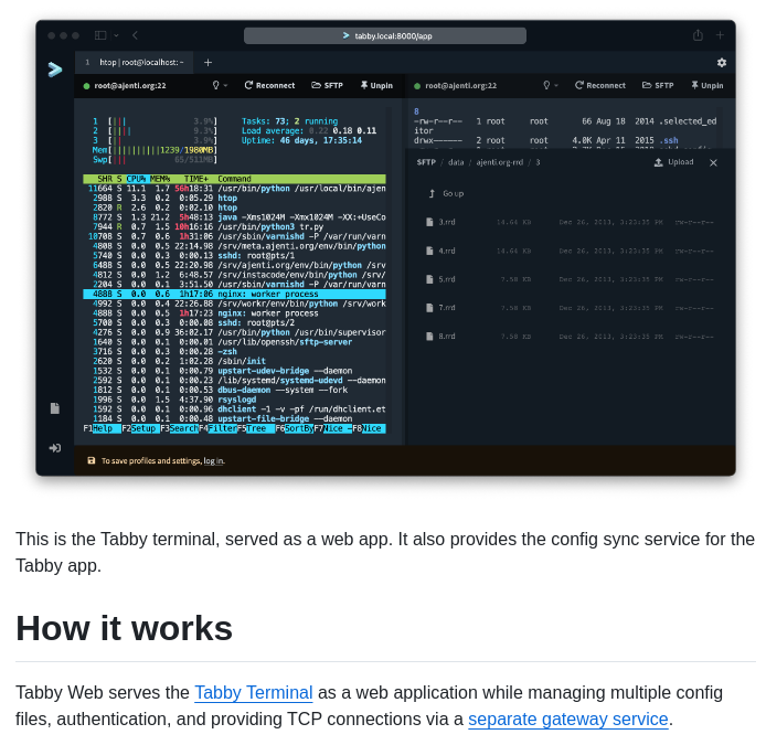 Eugeny Tabby Web screenshot