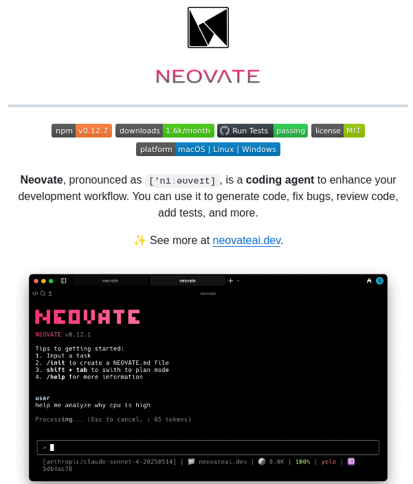 Neovateai Neovate Code screenshot