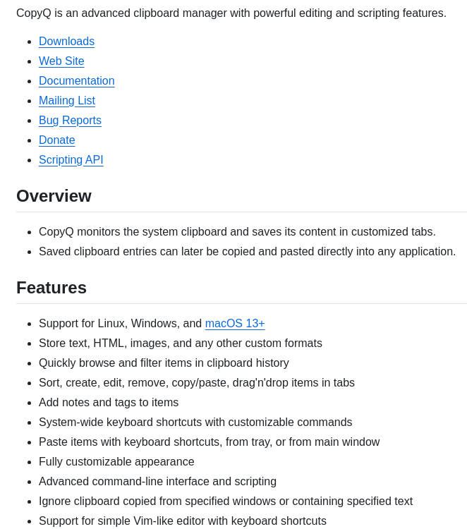 Hluk Copyq screenshot