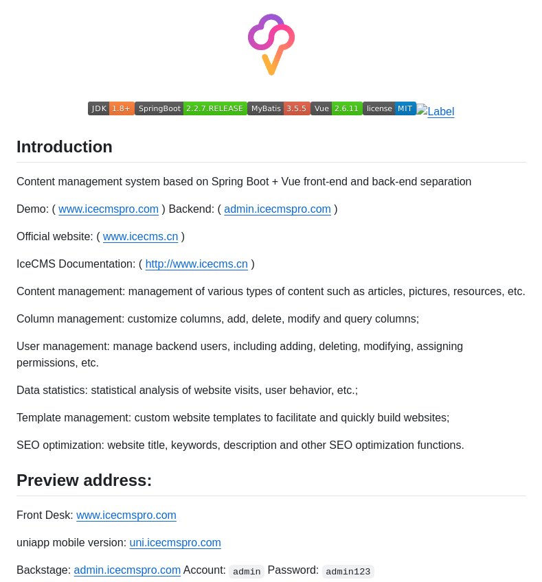 Thecosy Icecms screenshot