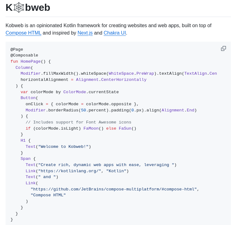 Varabyte Kobweb screenshot