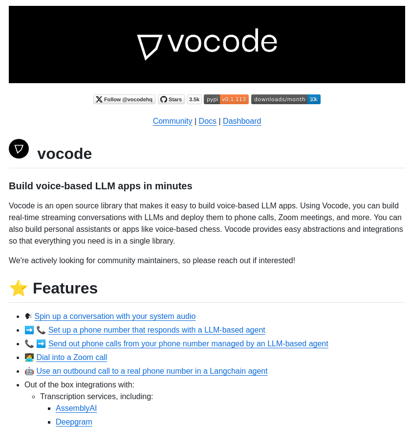 Vocodedev Vocode Core screenshot