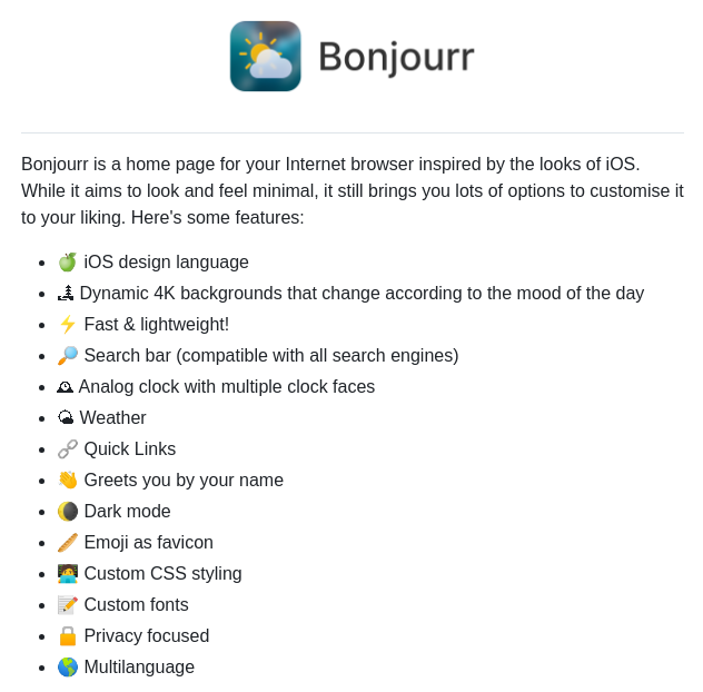 Victrme Bonjourr screenshot