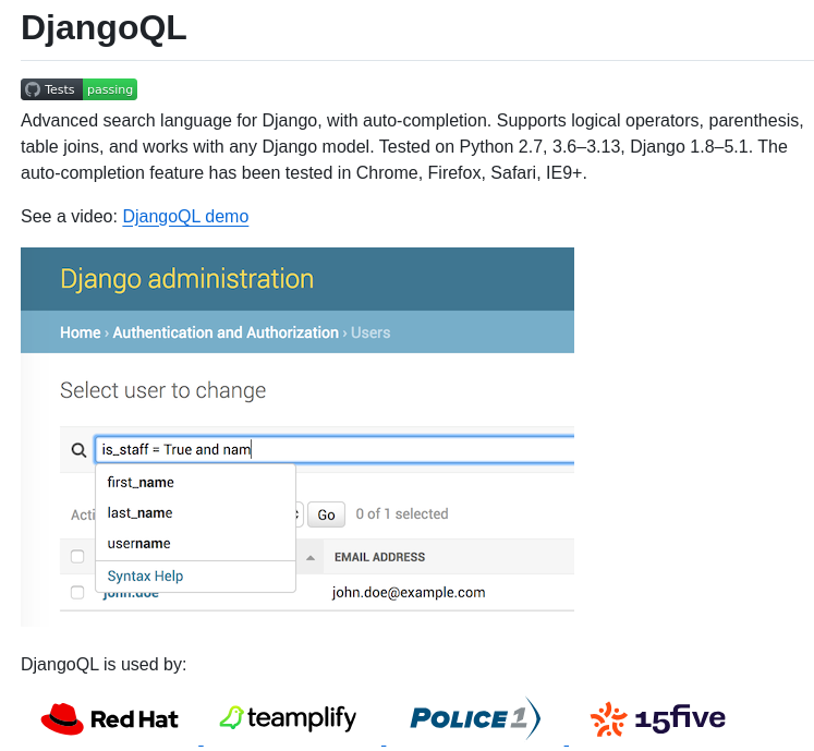 Ivelum Djangoql screenshot