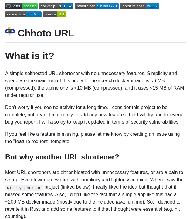 Sintan1729 Chhoto Url screenshot