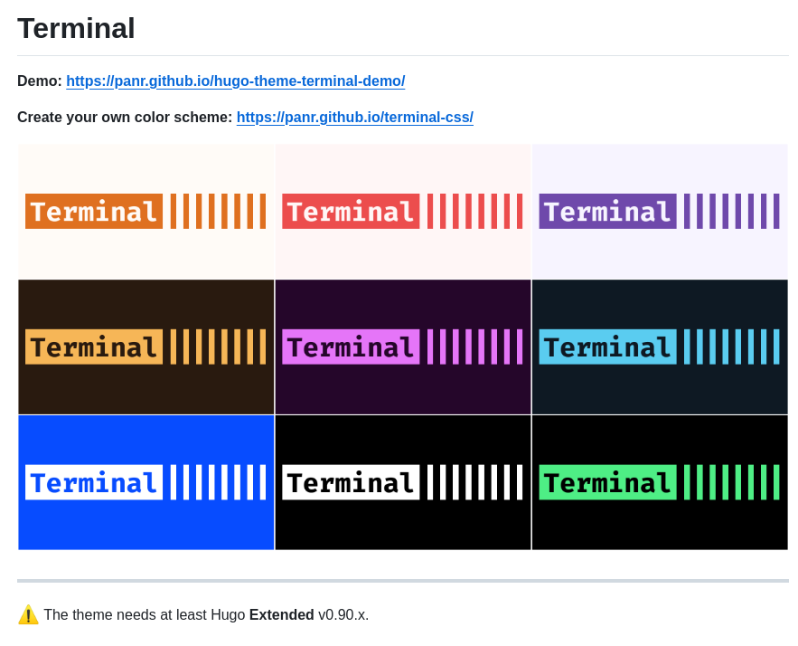 Panr Hugo Theme Terminal screenshot