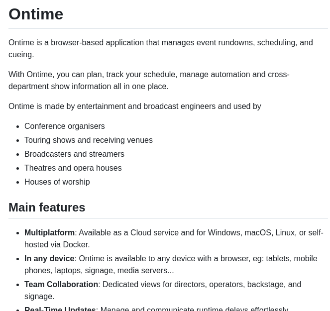 Cpvalente Ontime screenshot