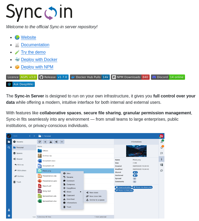 Sync In Server screenshot