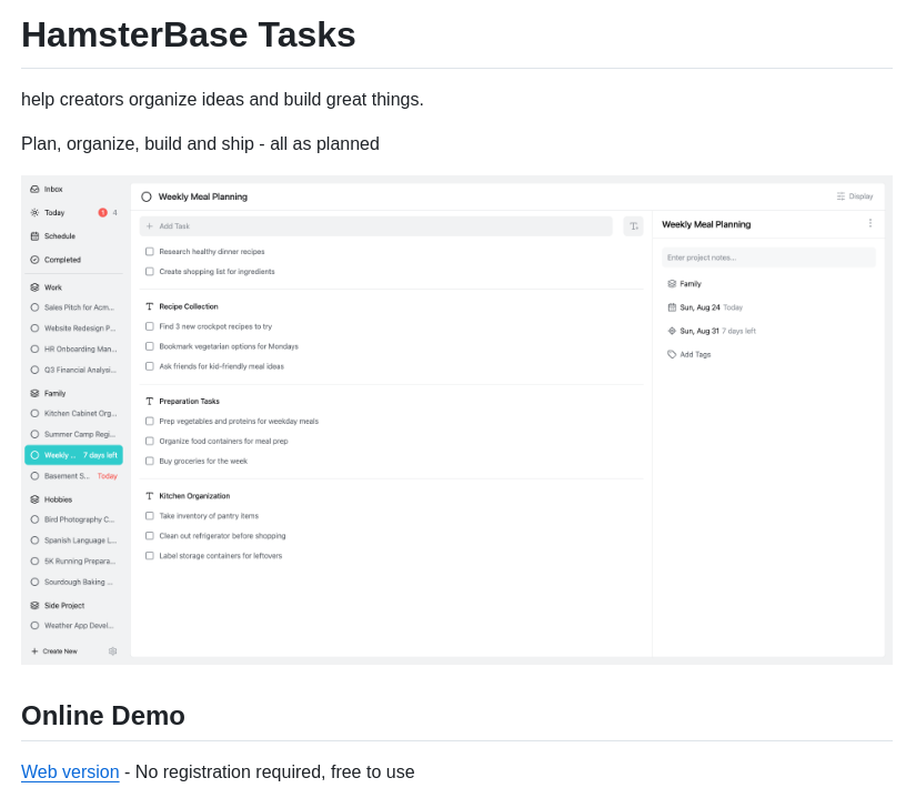 Hamsterbase Tasks screenshot