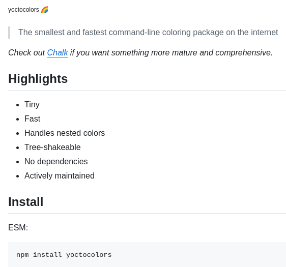 Sindresorhus Yoctocolors screenshot