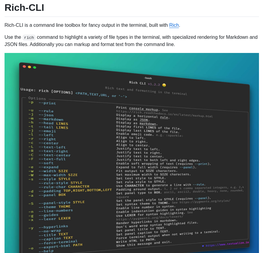 Textualize Rich Cli screenshot