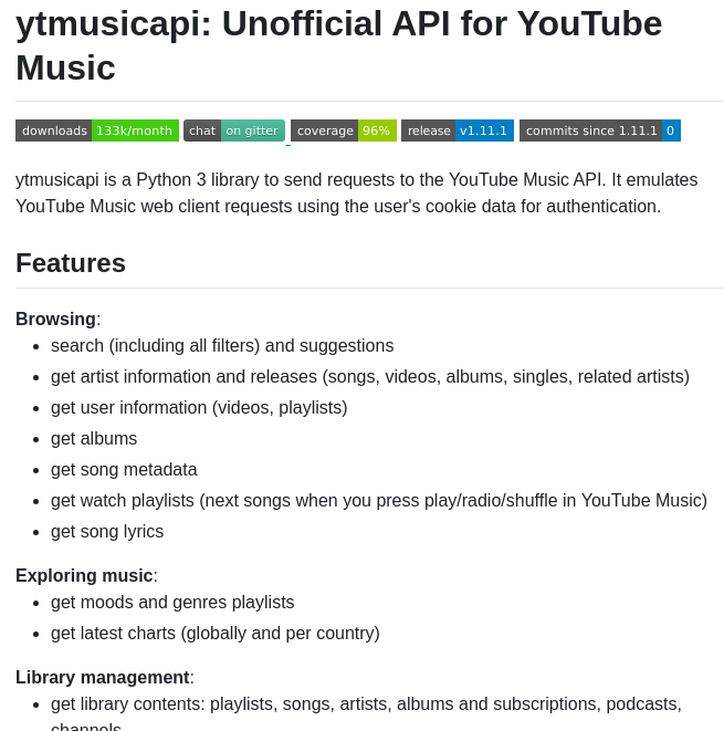 Sigma67 Ytmusicapi screenshot