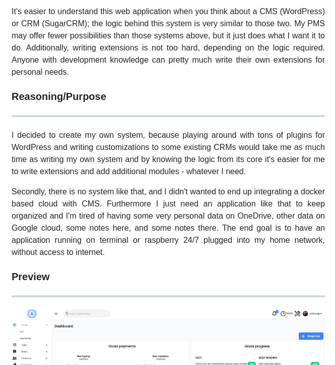Volmarg Personal Management System screenshot