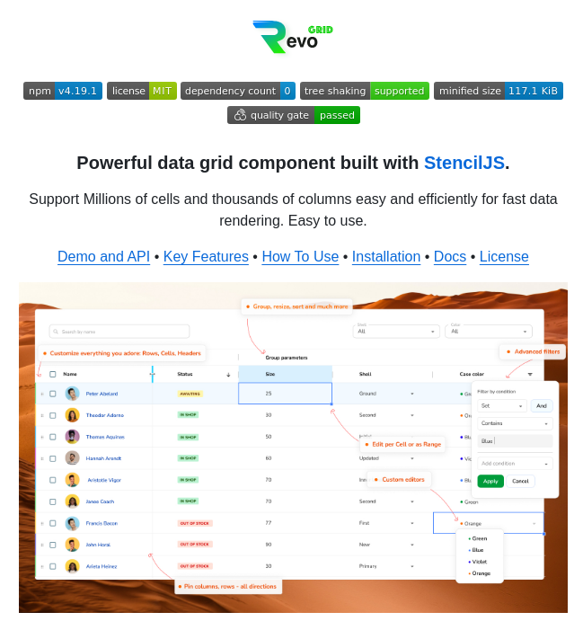 Revolist Revogrid screenshot