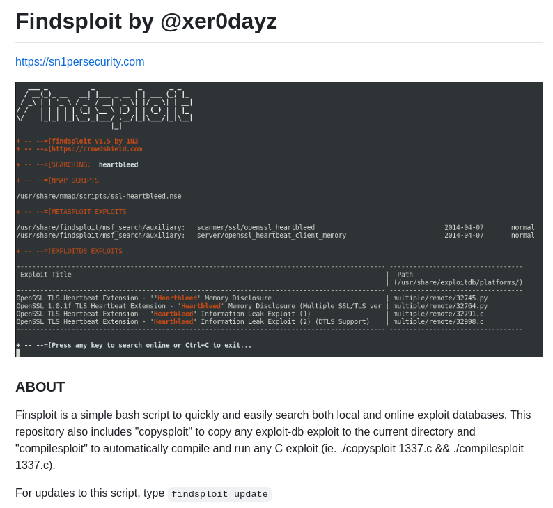1n3 Findsploit screenshot