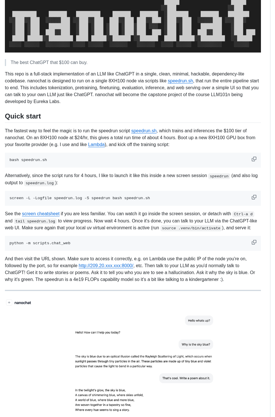 Karpathy Nanochat screenshot