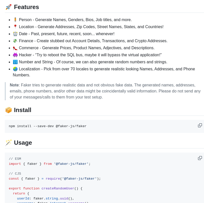 Faker Js Faker screenshot
