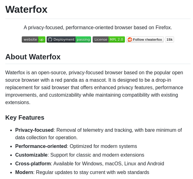 Browserworks Waterfox screenshot