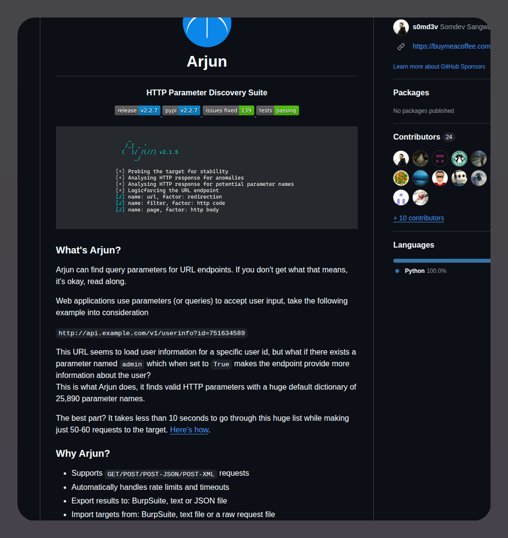 S0md3v Arjun screenshot