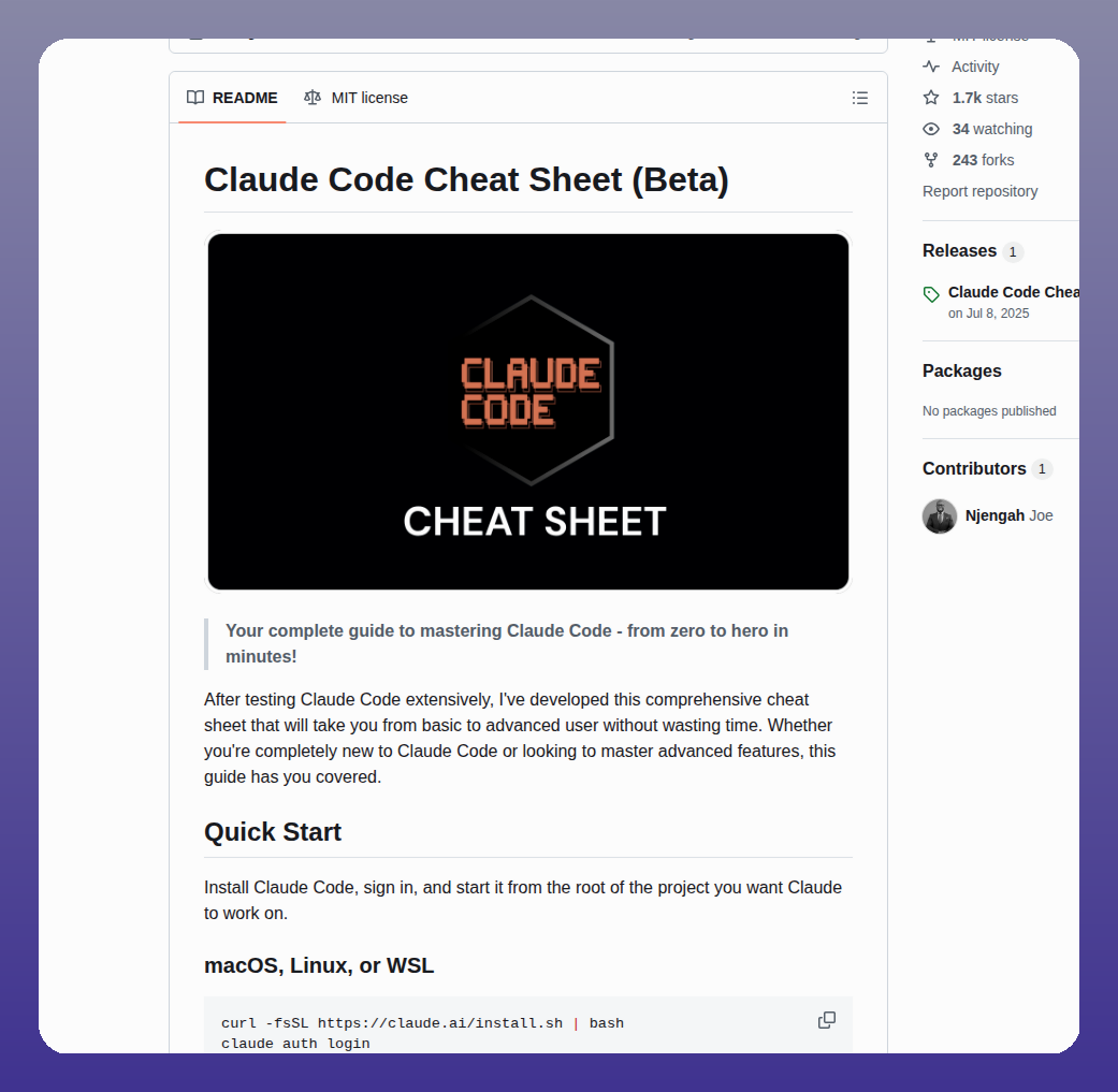 Njengah Claude Code Cheat Sheet screenshot