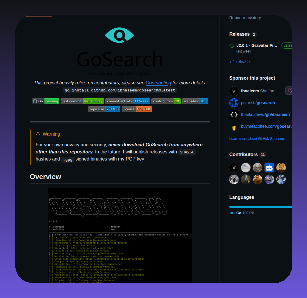 Ibnaleem Gosearch screenshot