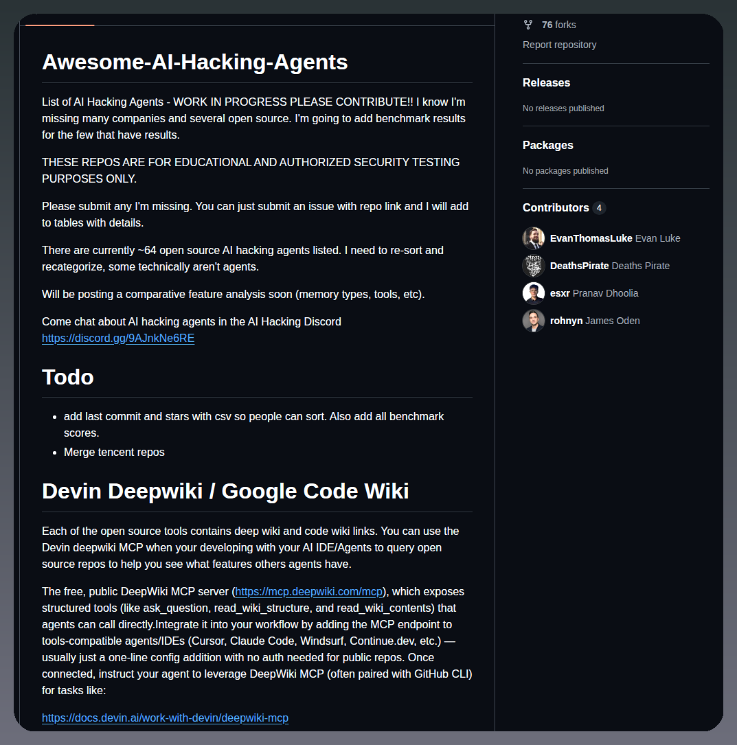 Evanthomasluke Awesome Ai Hacking Agents screenshot