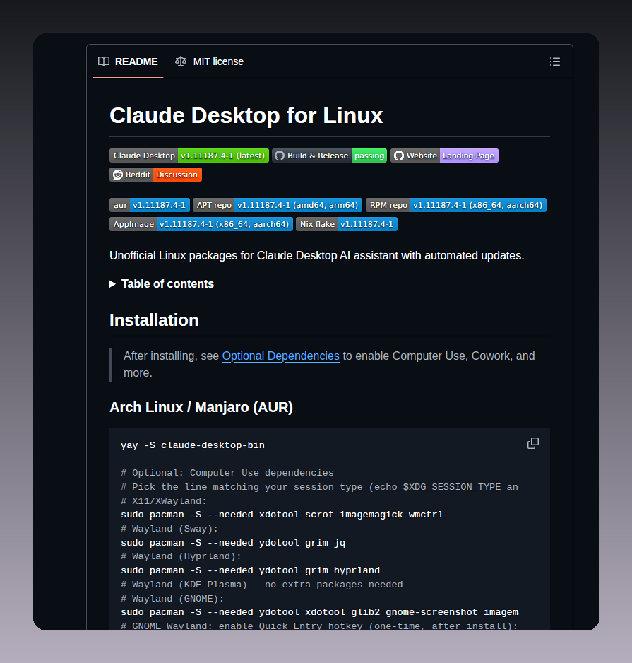 Patrickjaja Claude Desktop Bin screenshot