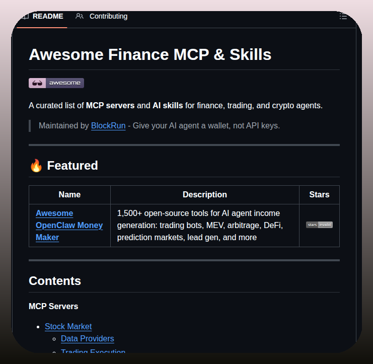 Blockrunai Awesome Finance Mcp screenshot