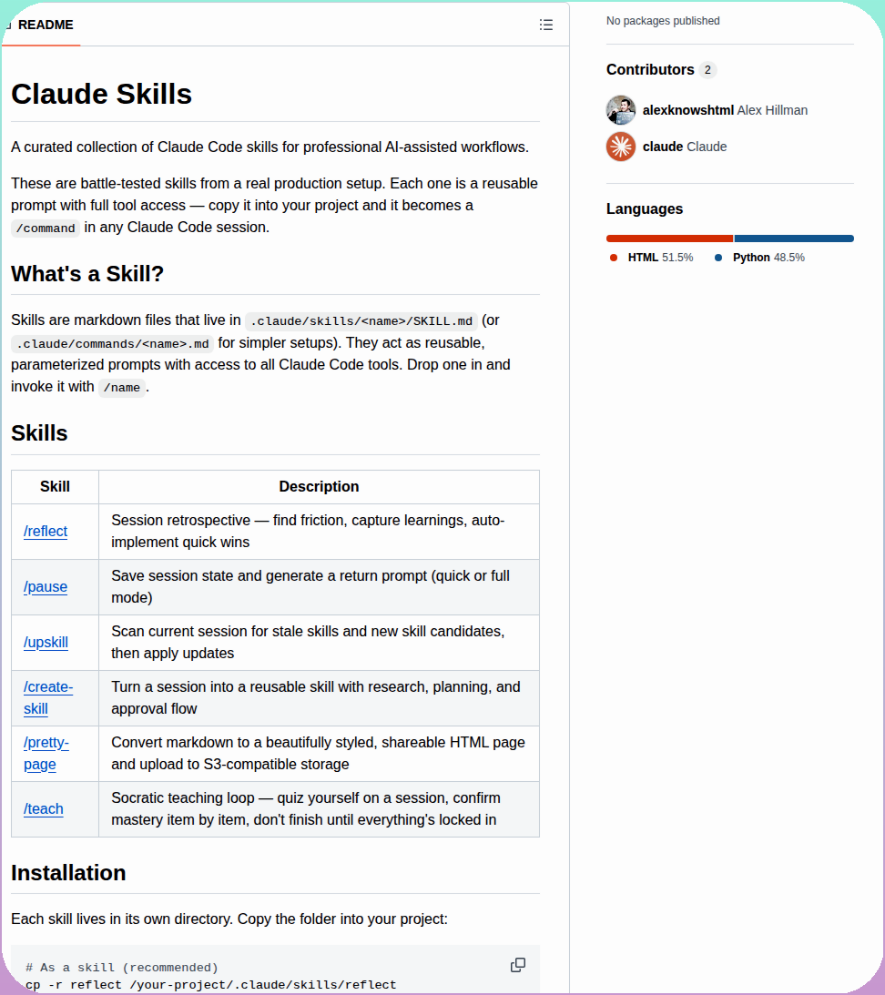 Alexknowshtml Claude Skills screenshot
